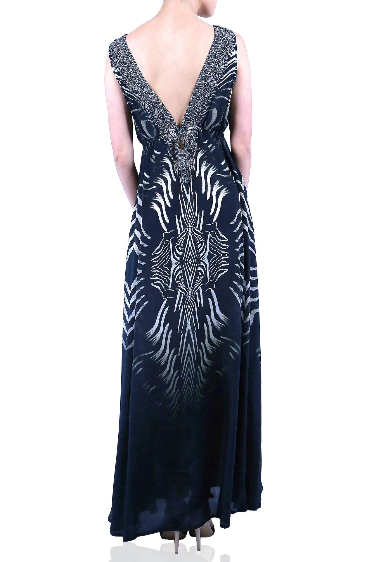 Stripe Print Long Sexy Black Dress