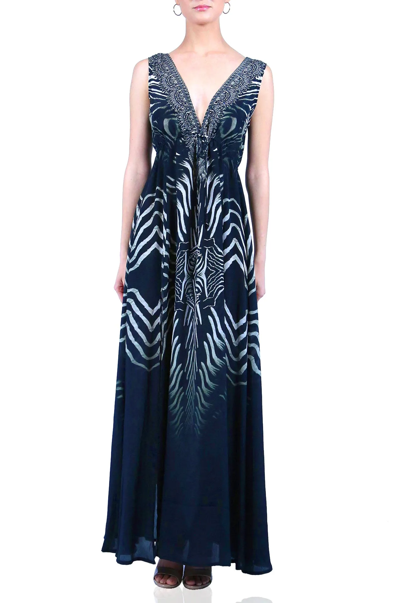 Stripe Print Long Sexy Black Dress