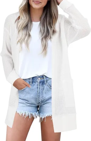 STYLEWORD Women's Fashion Cardigan Sweater Lightweight Open Front Long Casual Beach Kimonos Outfits with Pockets