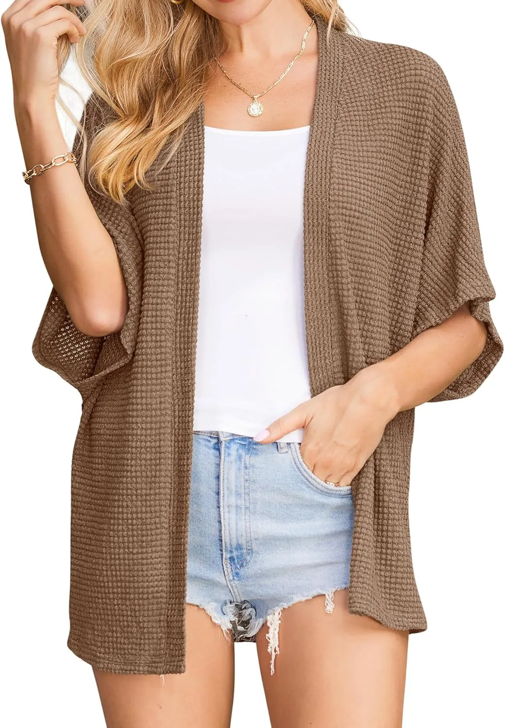 STYLEWORD Women's Summer Fashion Cardigan Lightweight Short Sleeve Beach Cover Up Kimonos