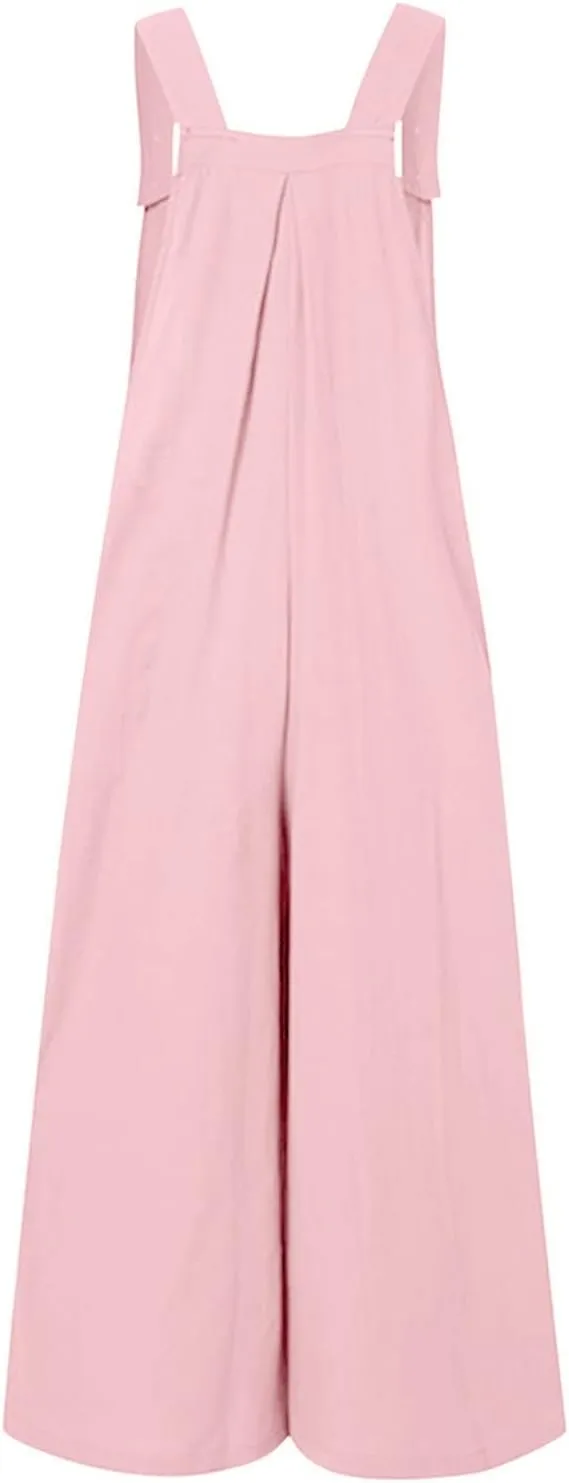 Summer Jumpsuit for Women Casual Dressy Cotton Linen Bib Overall Adjustable Strap Jumpers Wide Leg Pants Rompers 2024