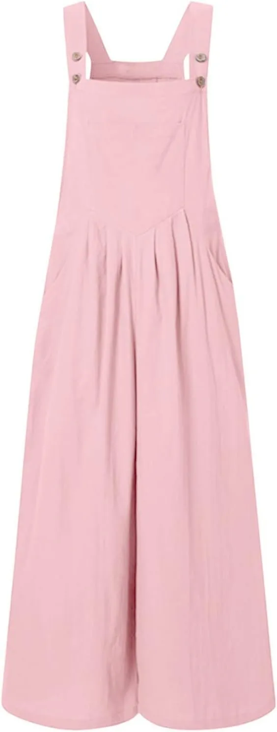 Summer Jumpsuit for Women Casual Dressy Cotton Linen Bib Overall Adjustable Strap Jumpers Wide Leg Pants Rompers 2024