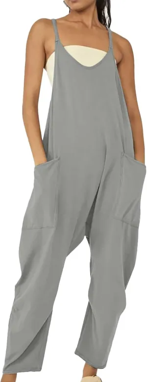 Summer Jumpsuits for Women 2025 Plus Size Sleeveless Overalls Casual Loose Comfy Spaghetti Strap Romper with Pockets