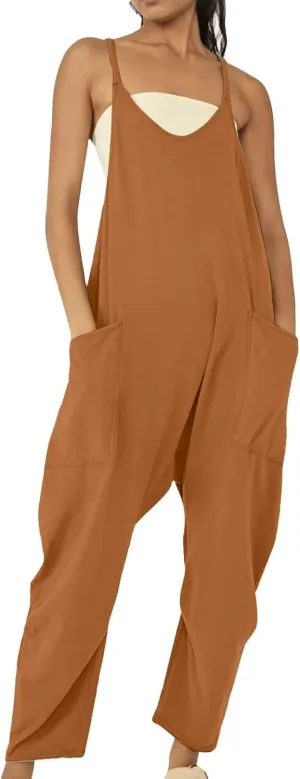 Summer Jumpsuits for Women 2025 Plus Size Sleeveless Overalls Casual Loose Comfy Spaghetti Strap Romper with Pockets