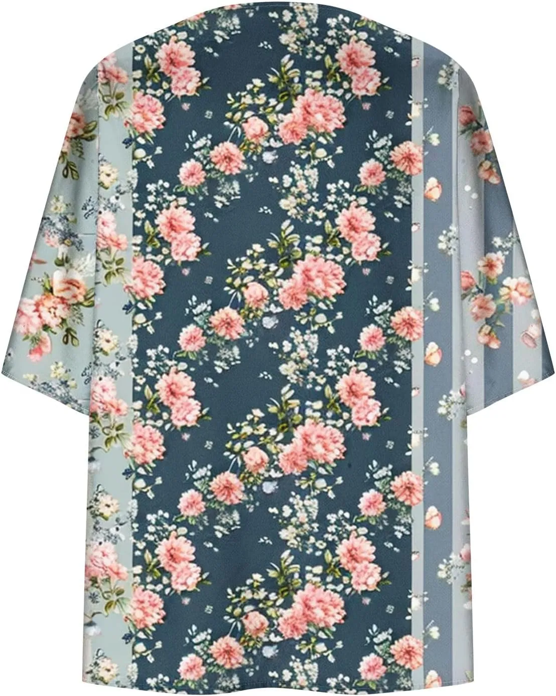 Summer Lightweight Cardigan for Women 3/4 Sleeve Chiffon Kimono Shrug Beach Cover Ups Boho Floral Swimsuit Coverup