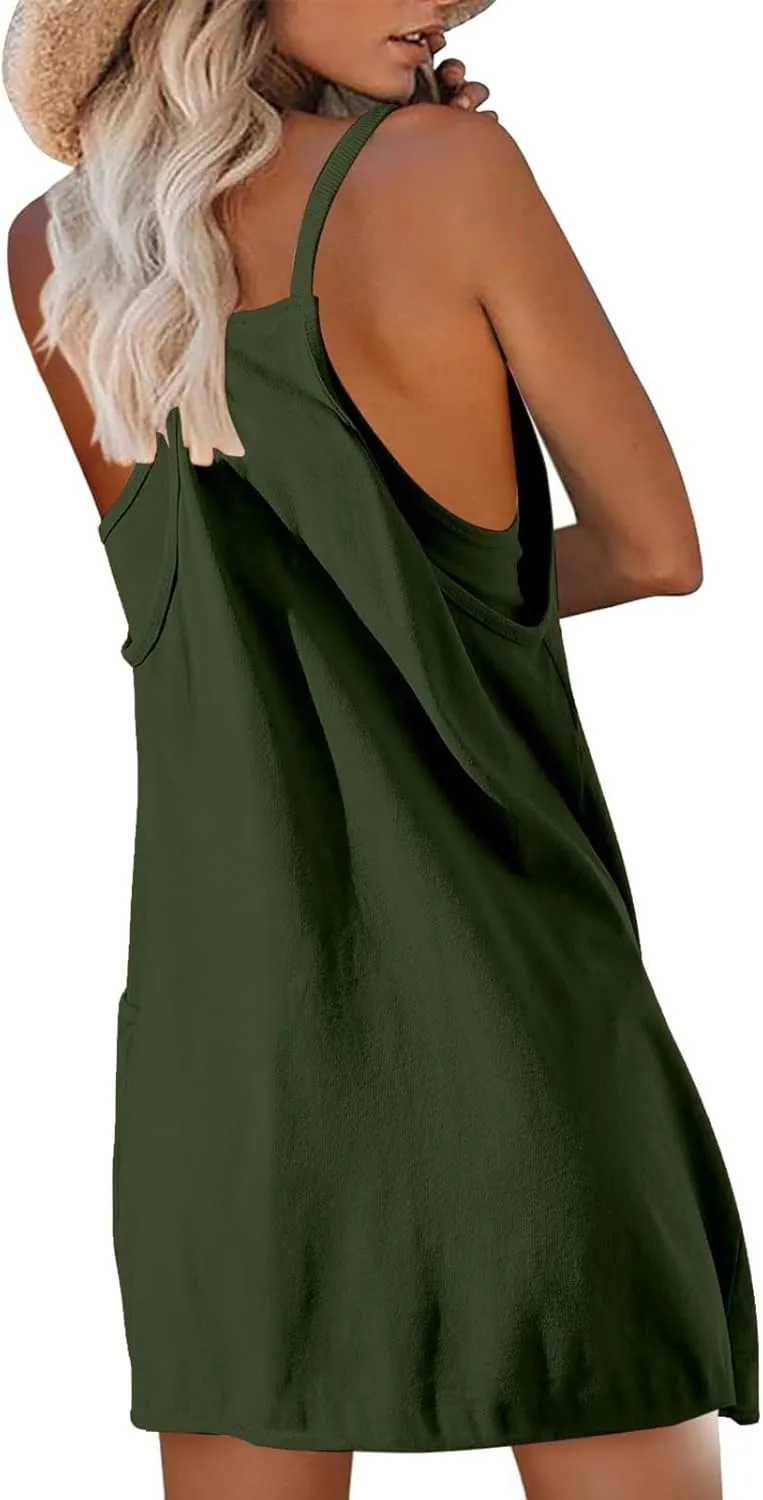 Summer Rompers for Women 2025 Dressy Casual Loose Sleeveless Shorts Jumpsuits Beach Vacation Outfits with Pockets