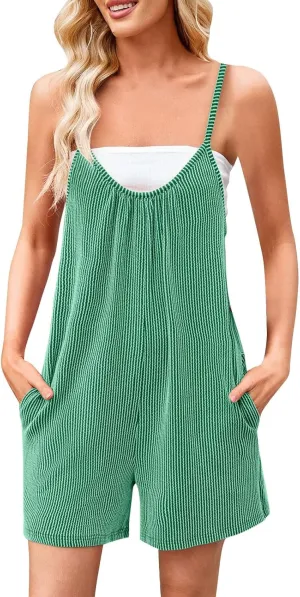 Summer Rompers for Women Casual Loose Adjustable Spaghetti Strap Shorts Jumpsuits Solid Color Fashion Beach Overalls