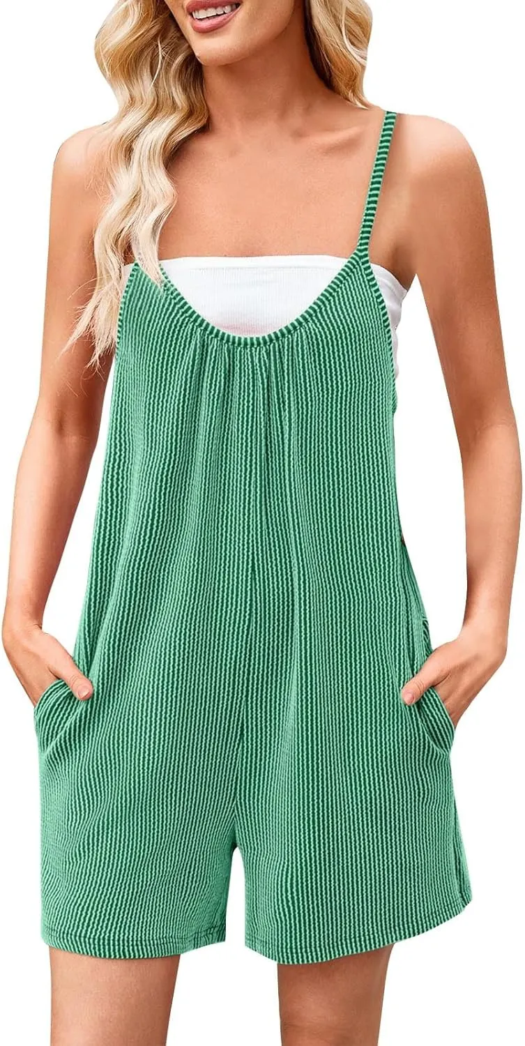 Summer Rompers for Women Casual Loose Adjustable Spaghetti Strap Shorts Jumpsuits Solid Color Fashion Beach Overalls