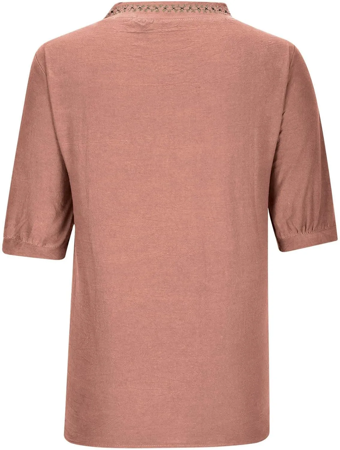 Summer Tops for Women Casual Cotton Linen Half Sleeve Tee Shirts Lightweight Mexican Embroidery Peasant Blouses