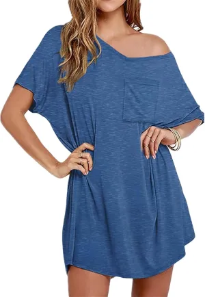 Swimsuit Cover Up for Women Beach Casual Loose Short Sleeve V Neck T Shirt Sleepshirts Bathing Suit Coverup Beachwear