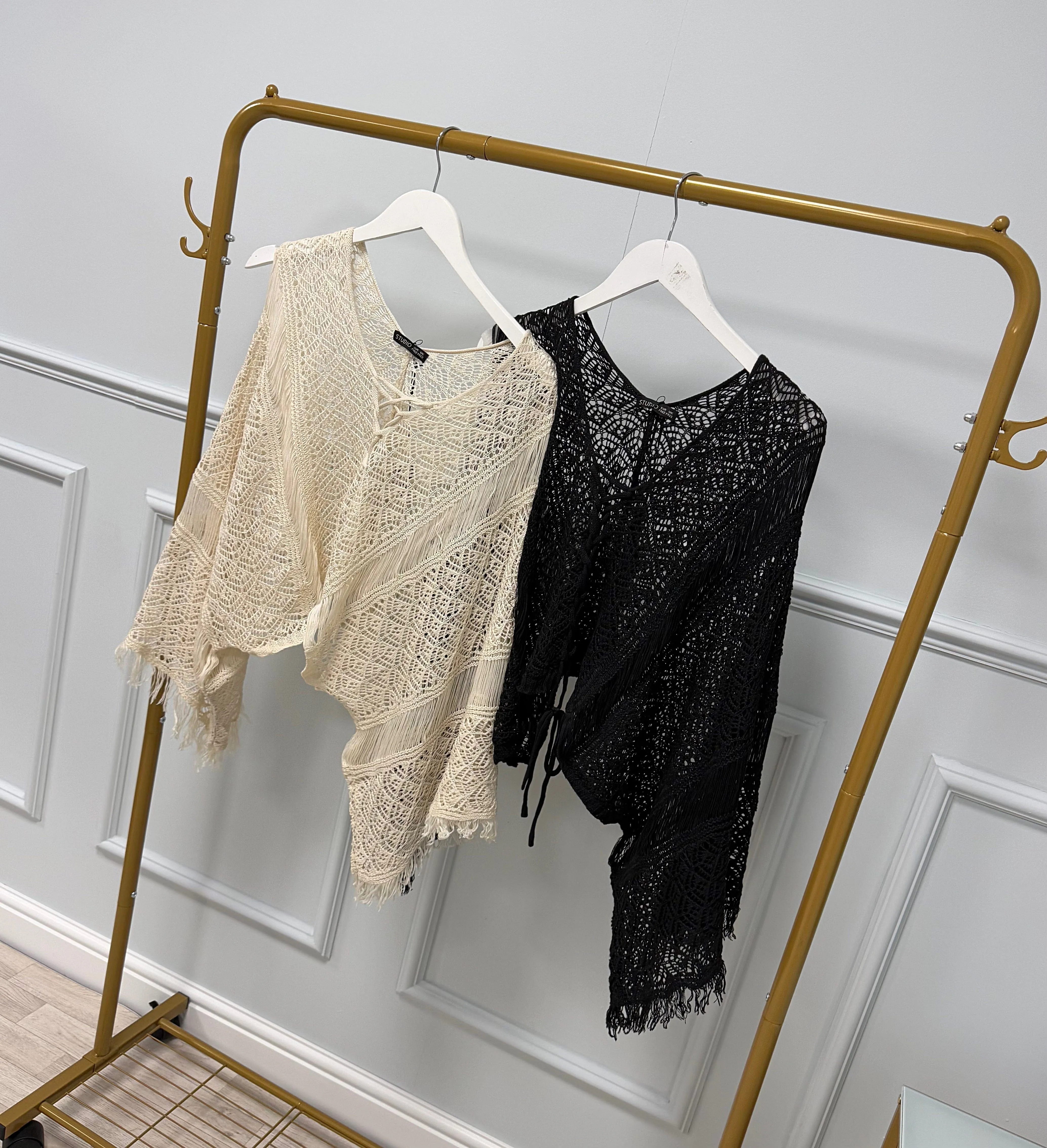 Talia Crochet Lace Top with Fringe Detail Cream