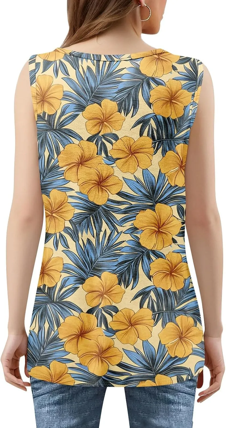 Tank Tops for Women 2025 Summer Outfits Loose Fit Pleated Square Neck Sleeveless Tops Casual Tunic Blouses