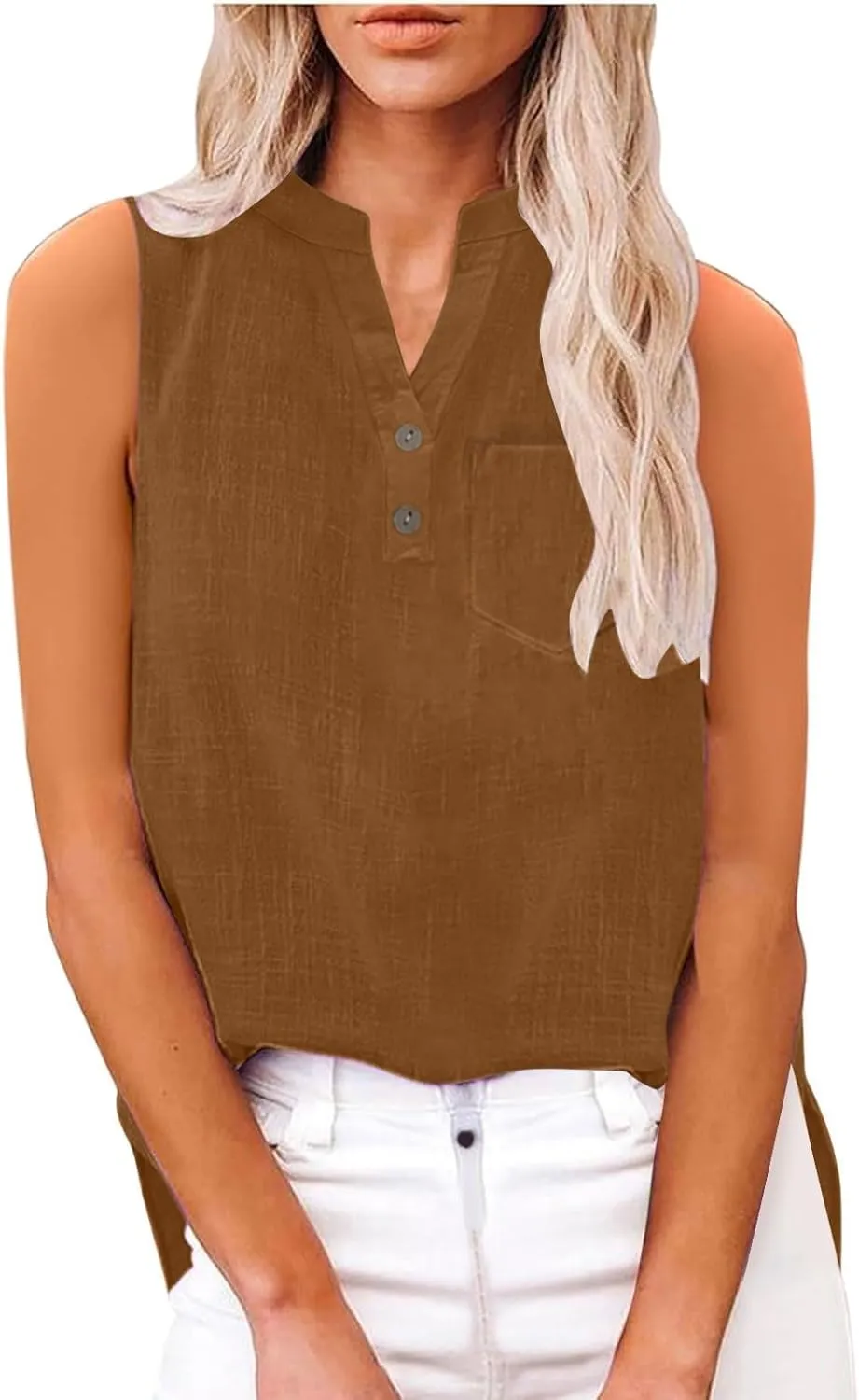 TARIENDY Tank Top for Women Loose Fit V Neck Sleeveless Shirts Trendy 2025 Button Down Beach Vacation Outfits with Pocket