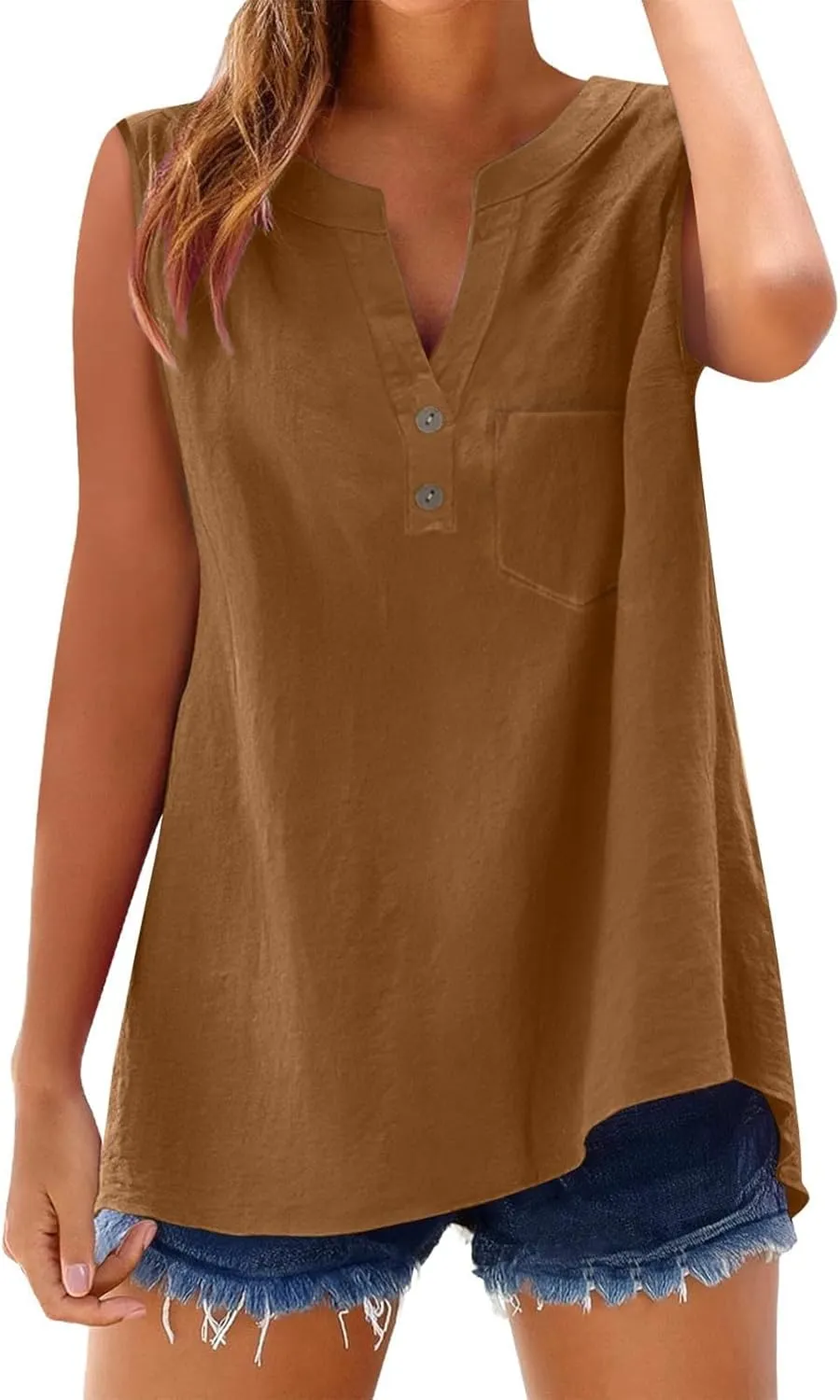 TARIENDY Tank Top for Women Loose Fit V Neck Sleeveless Shirts Trendy 2025 Button Down Beach Vacation Outfits with Pocket