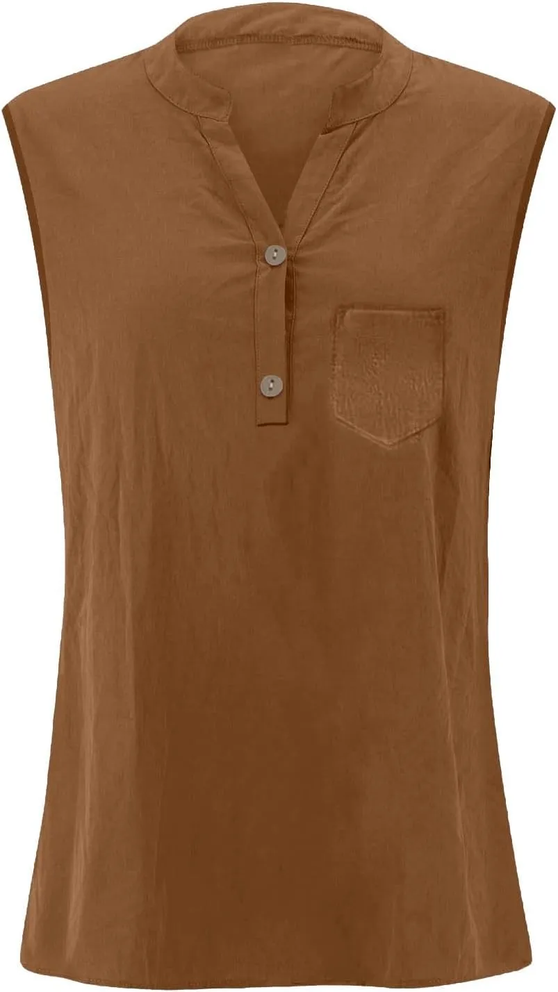 TARIENDY Tank Top for Women Loose Fit V Neck Sleeveless Shirts Trendy 2025 Button Down Beach Vacation Outfits with Pocket