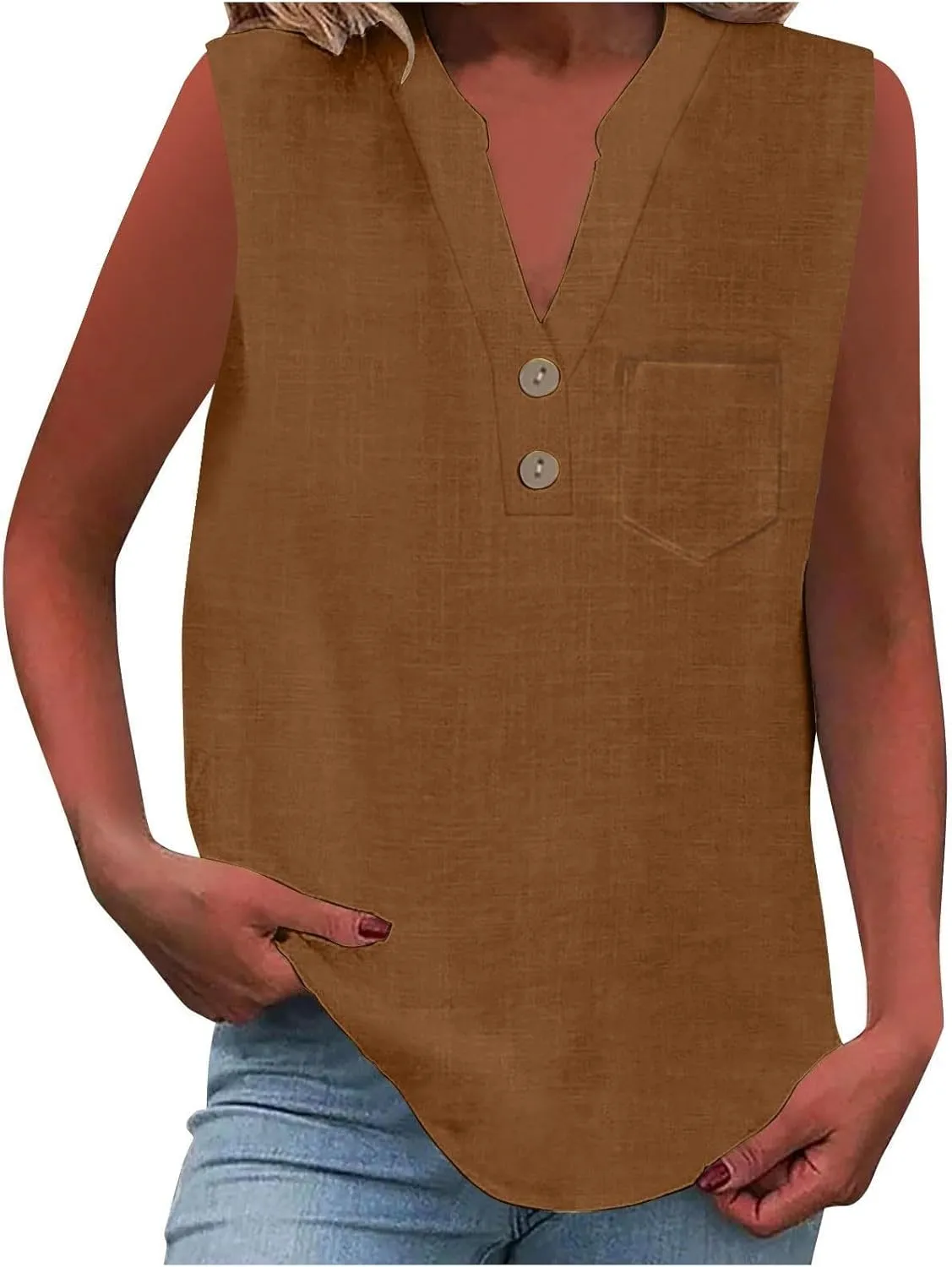 TARIENDY Tank Top for Women Loose Fit V Neck Sleeveless Shirts Trendy 2025 Button Down Beach Vacation Outfits with Pocket
