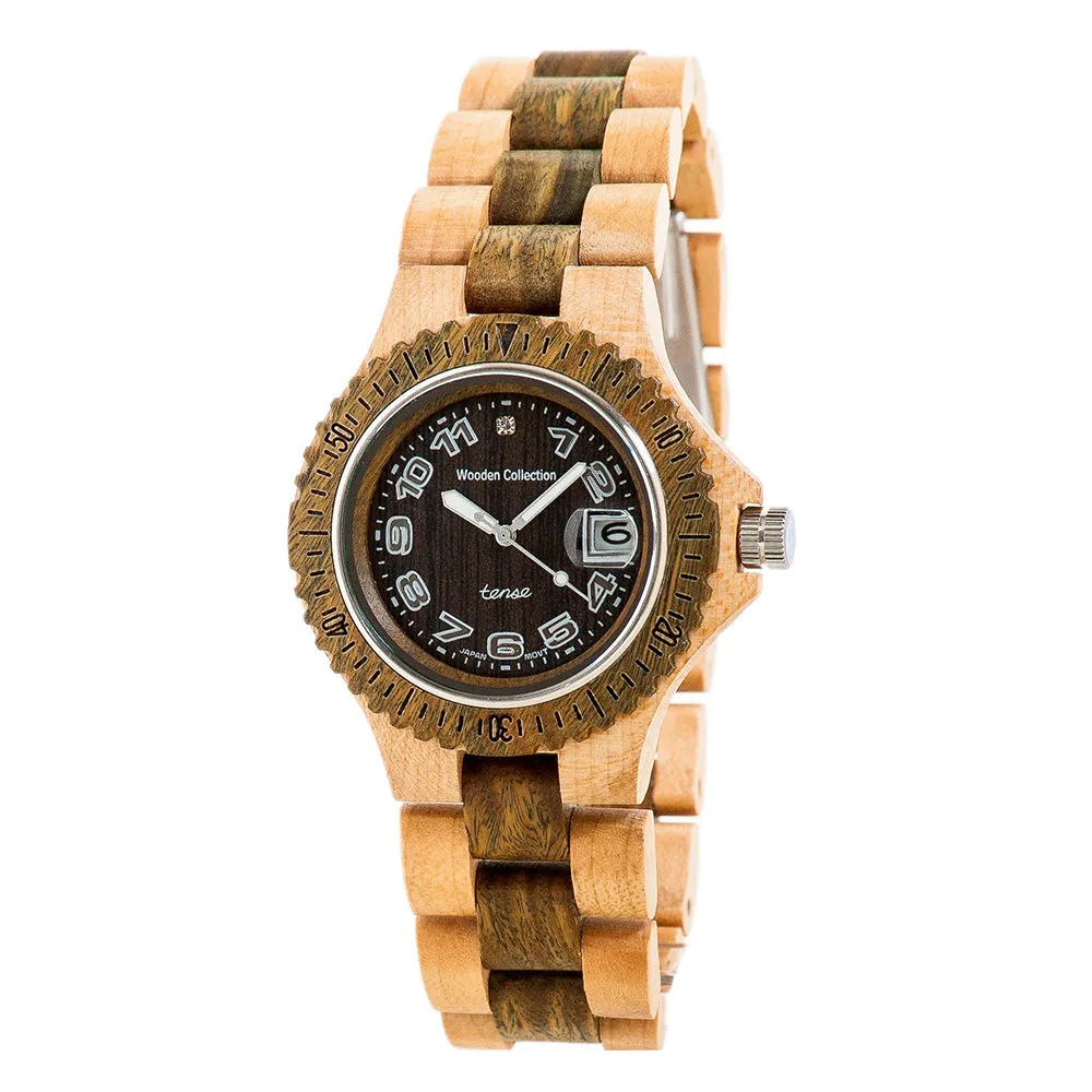 Tense Mens Sports Wood Case and Bracelet Brown Dial Two-tone Watch - G4100MG