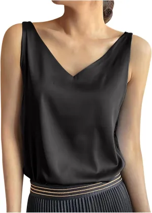 Tops for Women Fashion Summer Sleeveless Silk Satin Tank Tops Casual Dressy Camisole Blouses Solid V Neck Basic Shirts