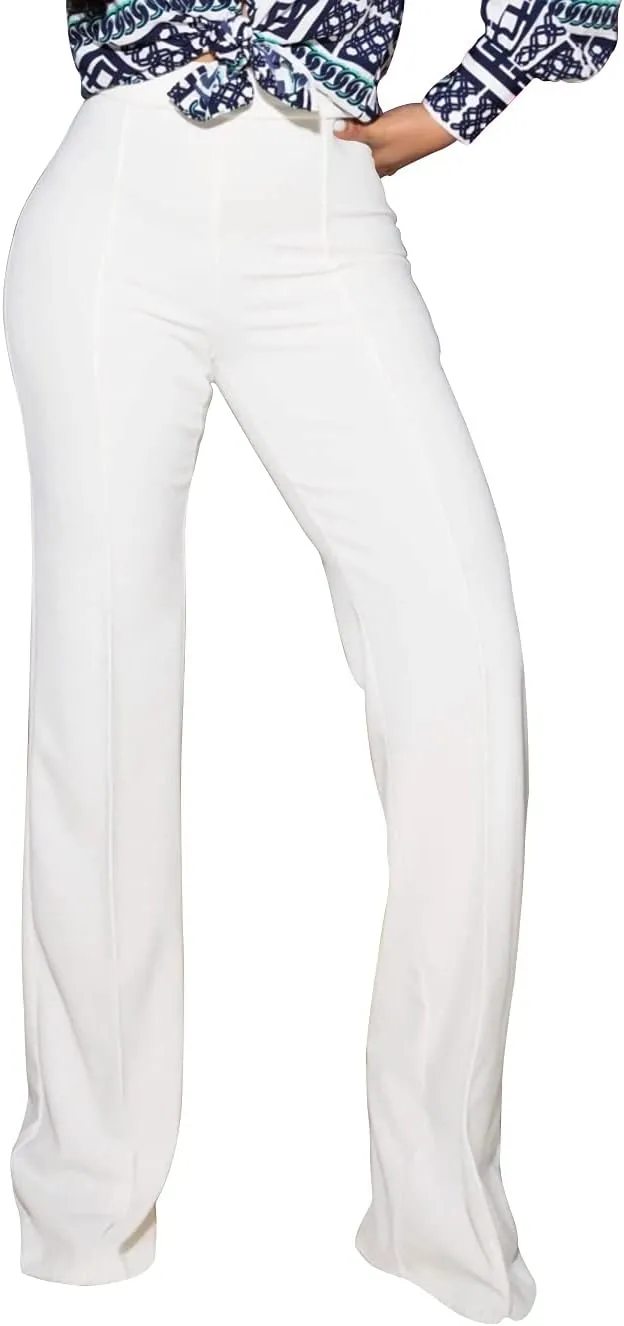 TOPSRANI Women High Waisted Dress Pants Work Trousers Slacks Bottoms Casual Pull On Long Stretch Solid Office Business