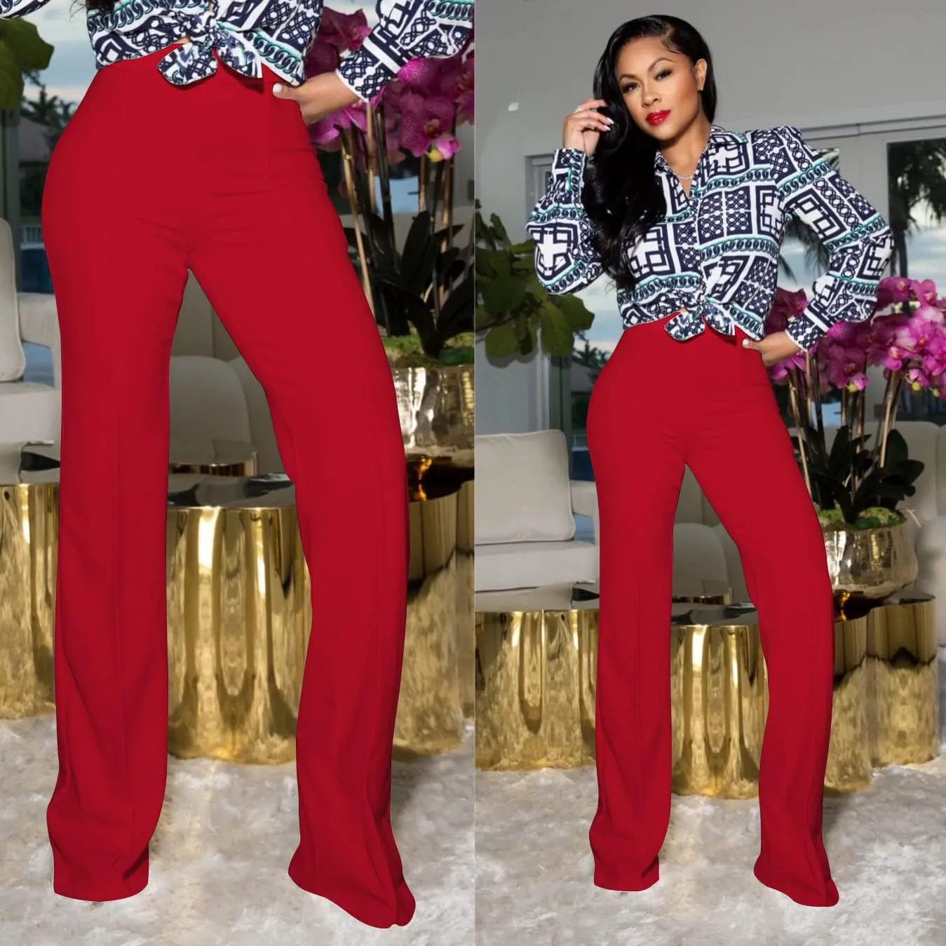 TOPSRANI Women High Waisted Dress Pants Work Trousers Slacks Bottoms Casual Pull On Long Stretch Solid Office Business