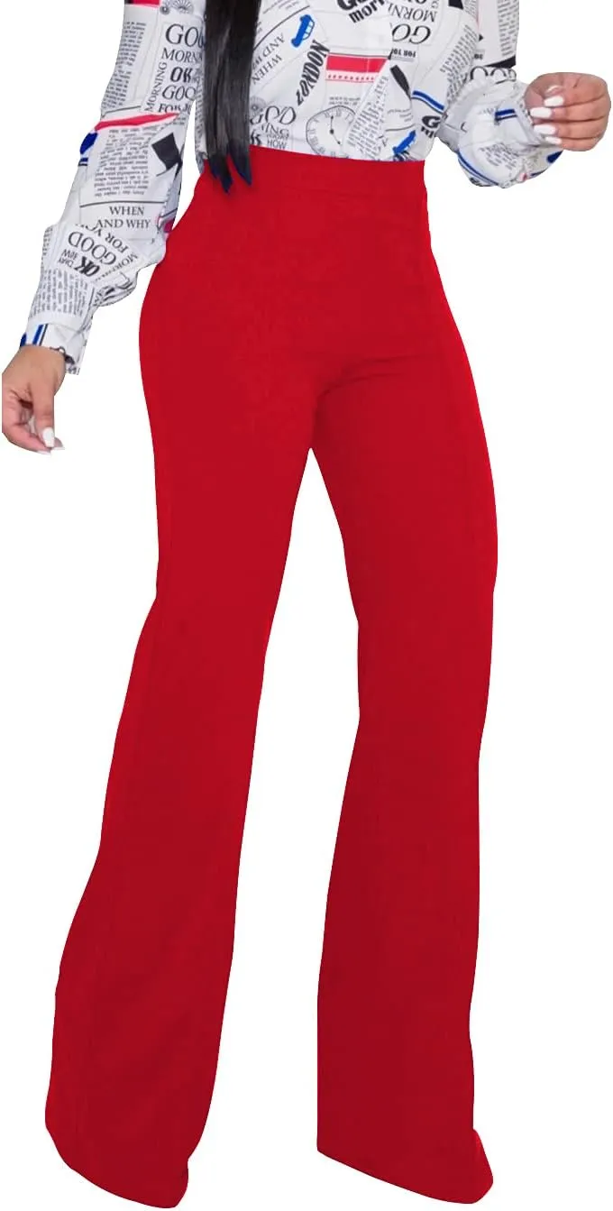 TOPSRANI Women High Waisted Dress Pants Work Trousers Slacks Bottoms Casual Pull On Long Stretch Solid Office Business