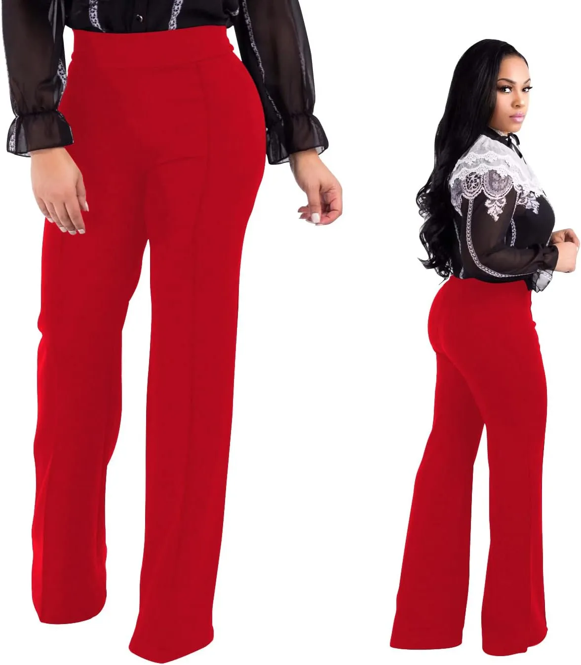 TOPSRANI Women High Waisted Dress Pants Work Trousers Slacks Bottoms Casual Pull On Long Stretch Solid Office Business