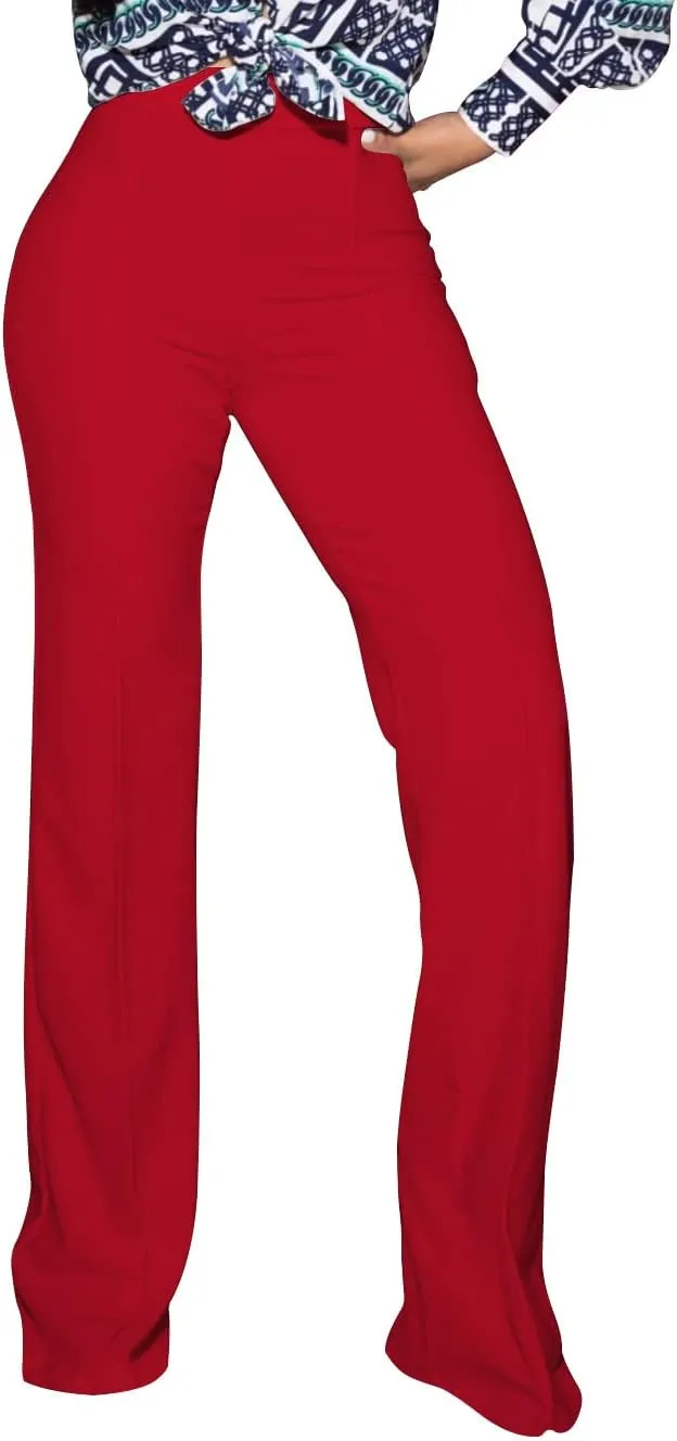 TOPSRANI Women High Waisted Dress Pants Work Trousers Slacks Bottoms Casual Pull On Long Stretch Solid Office Business