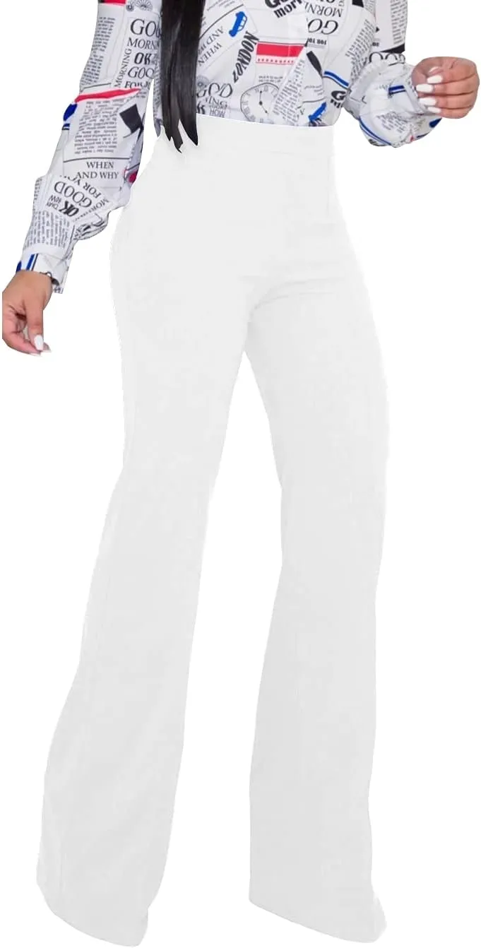 TOPSRANI Women High Waisted Dress Pants Work Trousers Slacks Bottoms Casual Pull On Long Stretch Solid Office Business