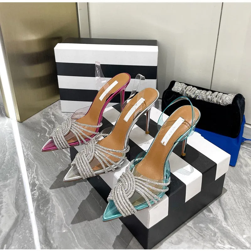 Transparent Rhinestone Slingbacks Sandals