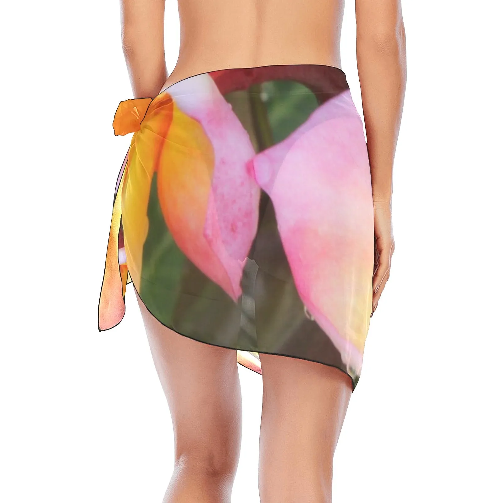 Tri Colour Frangipanis 02 Short Chiffon Sarong Wrap up to 5 XL (FWS)