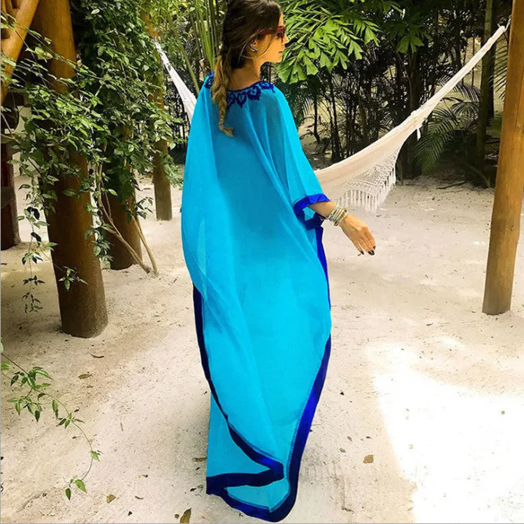 Turkish Style Chiffon Embroidered Bikini Cover Dress