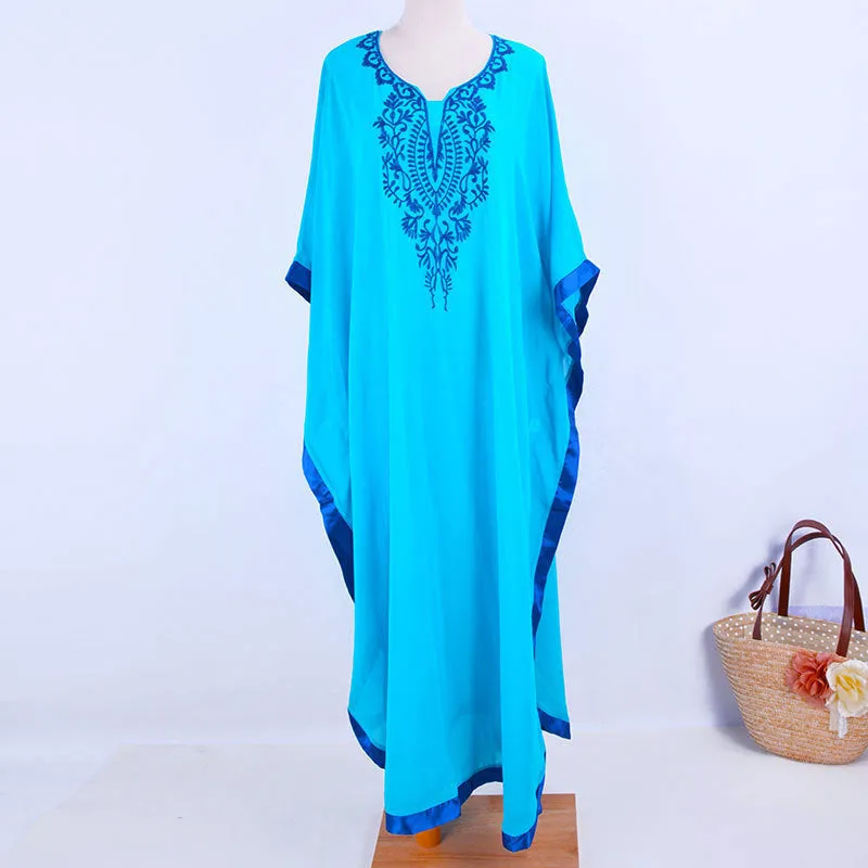Turkish Style Chiffon Embroidered Bikini Cover Dress