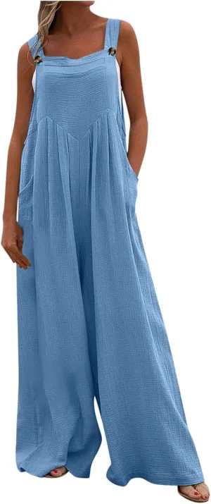 UOFOCO Wide Leg Overalls for Women 2025 Spring Sleeveless One Piece Jumpsuits Rompers Casual Loose Overlength Pants