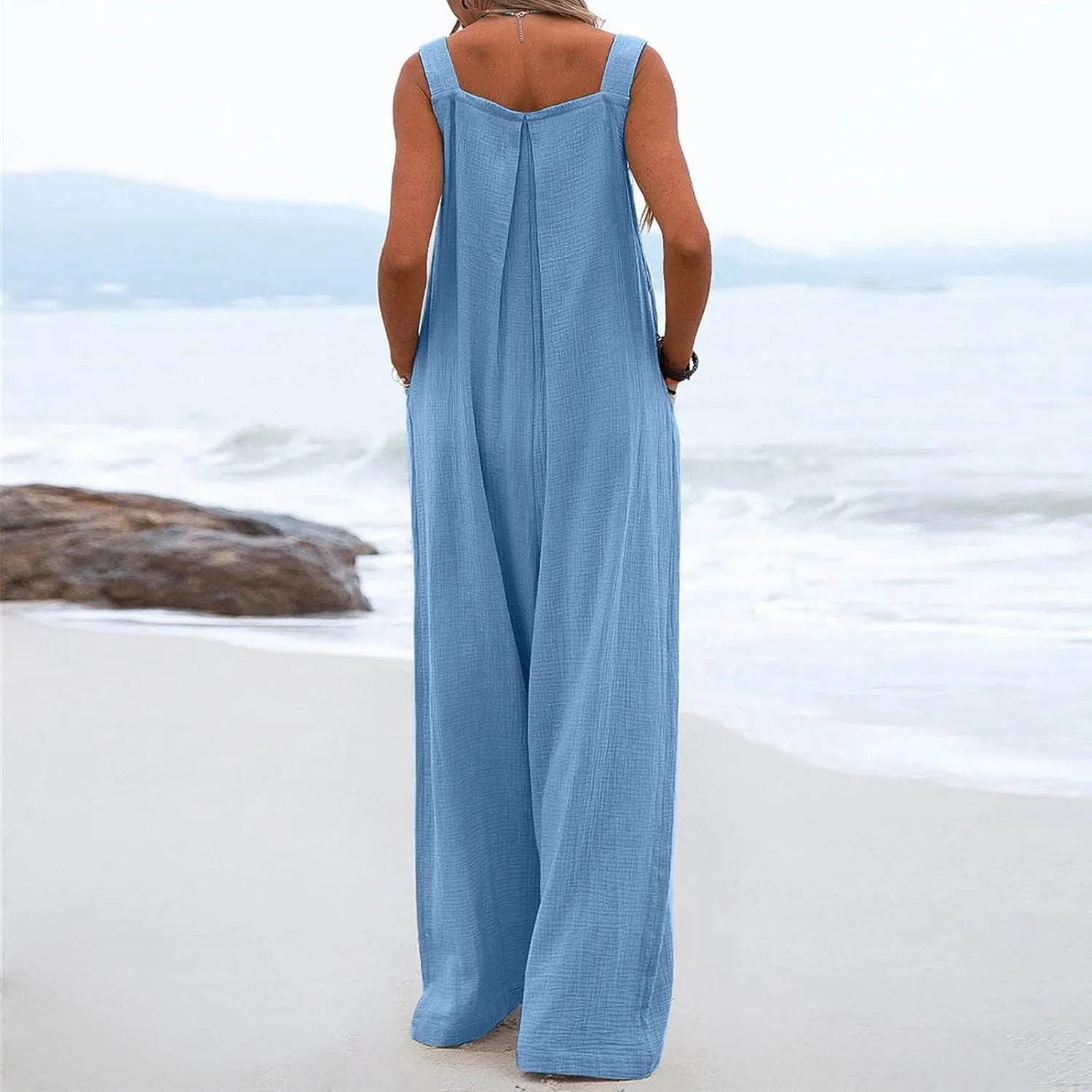 UOFOCO Wide Leg Overalls for Women 2025 Spring Sleeveless One Piece Jumpsuits Rompers Casual Loose Overlength Pants