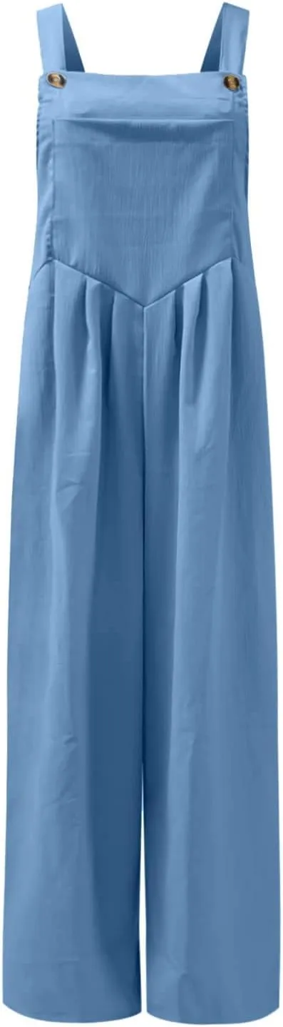 UOFOCO Wide Leg Overalls for Women 2025 Spring Sleeveless One Piece Jumpsuits Rompers Casual Loose Overlength Pants