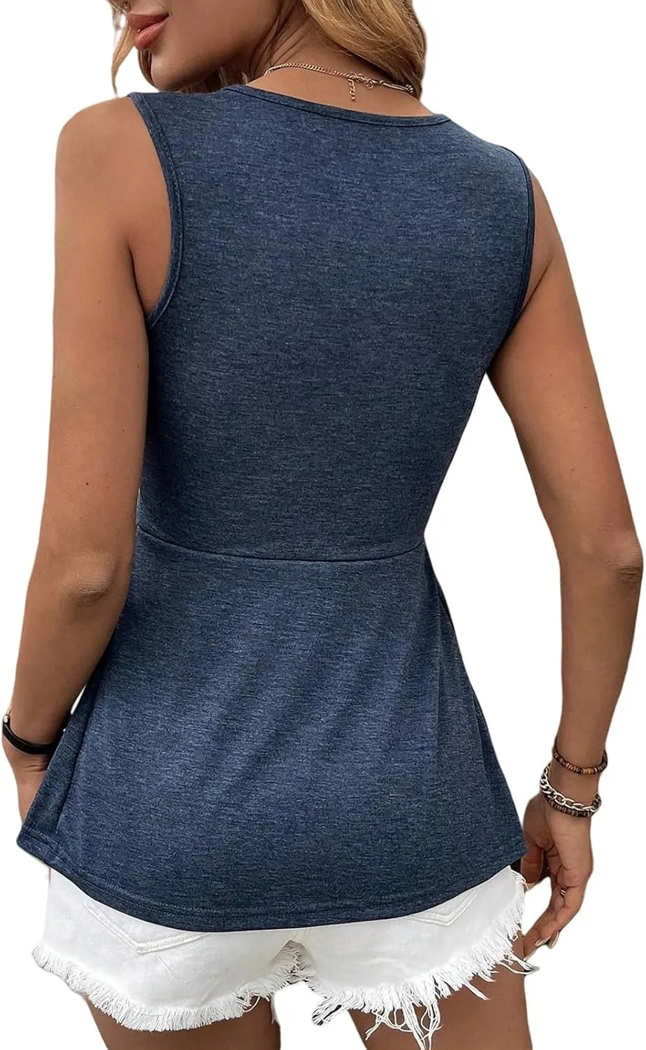 V Neck Tank Tops for Women Twist Front Sleeveless Tops Flowy Peplum Shirts Dressy Casual Elegant Top Vacation Shirt