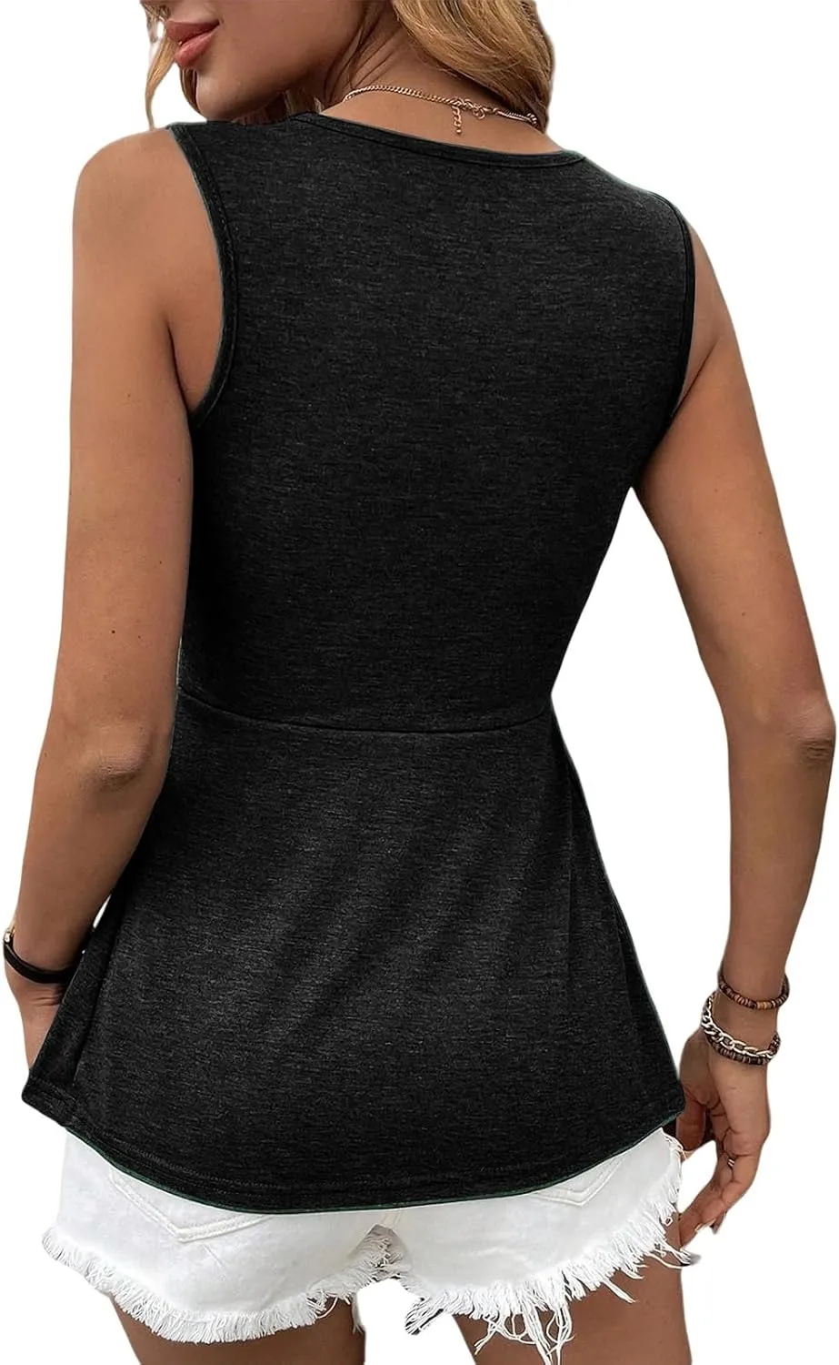 V Neck Tank Tops for Women Twist Front Sleeveless Tops Flowy Peplum Shirts Dressy Casual Elegant Top Vacation Shirt