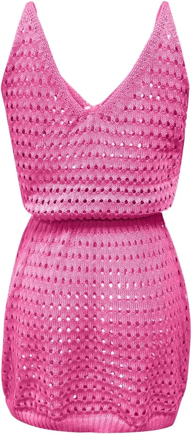 Vacation Dresses for Women Crochet Hollow Out Knit Swimsuit Cover Up Summer Beach Bathing Suit Outfits
