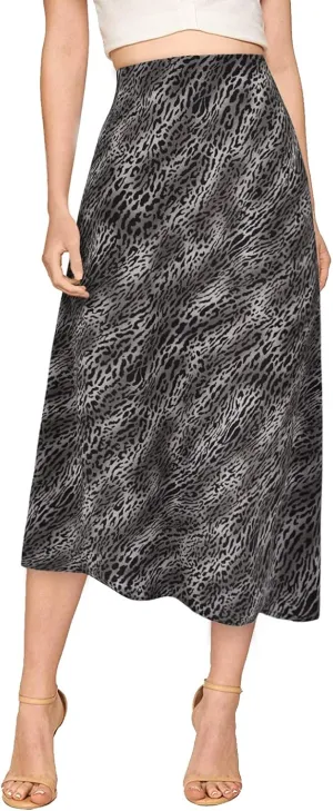 verreisen Women's Elegant Midi Satin Skirt for Work Women Causal Elastic High Waist (Blue