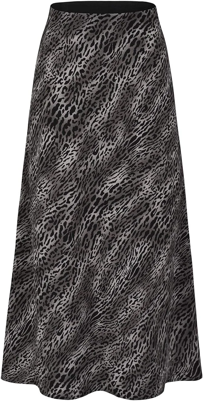 verreisen Women's Elegant Midi Satin Skirt for Work Women Causal Elastic High Waist (Blue