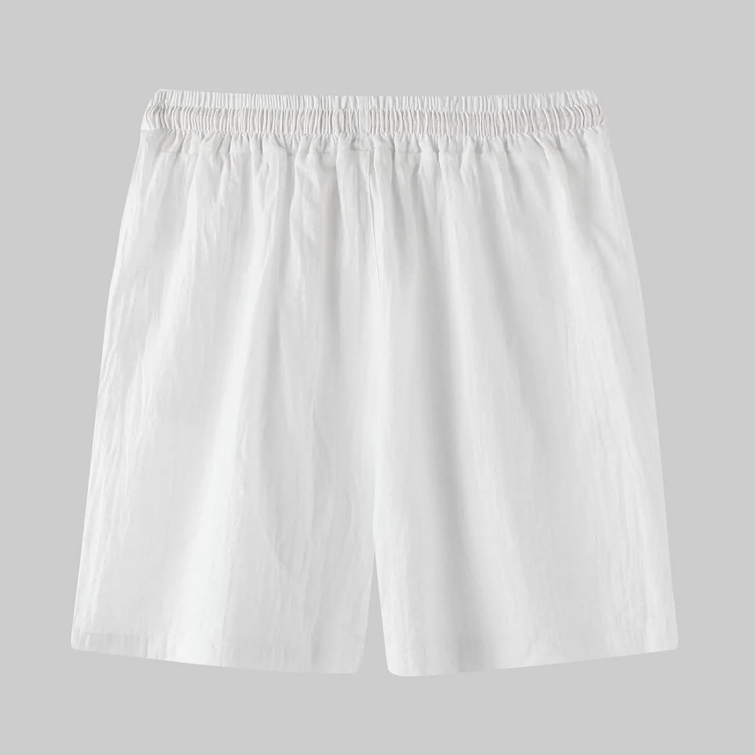 Vifucz Men Cotton Linen Mid-Waist Beach Short Pants Thin Comfort Short Pant with Pockets Lace Up Shorts Regular Summer
