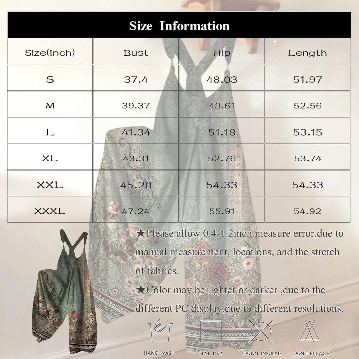WANZZXCSL Bohemian Rompers Wide Leg Baggy Jumpsuits Spaghetti Strap Boho Floral Printed Plus Size Loose Overalls for Women