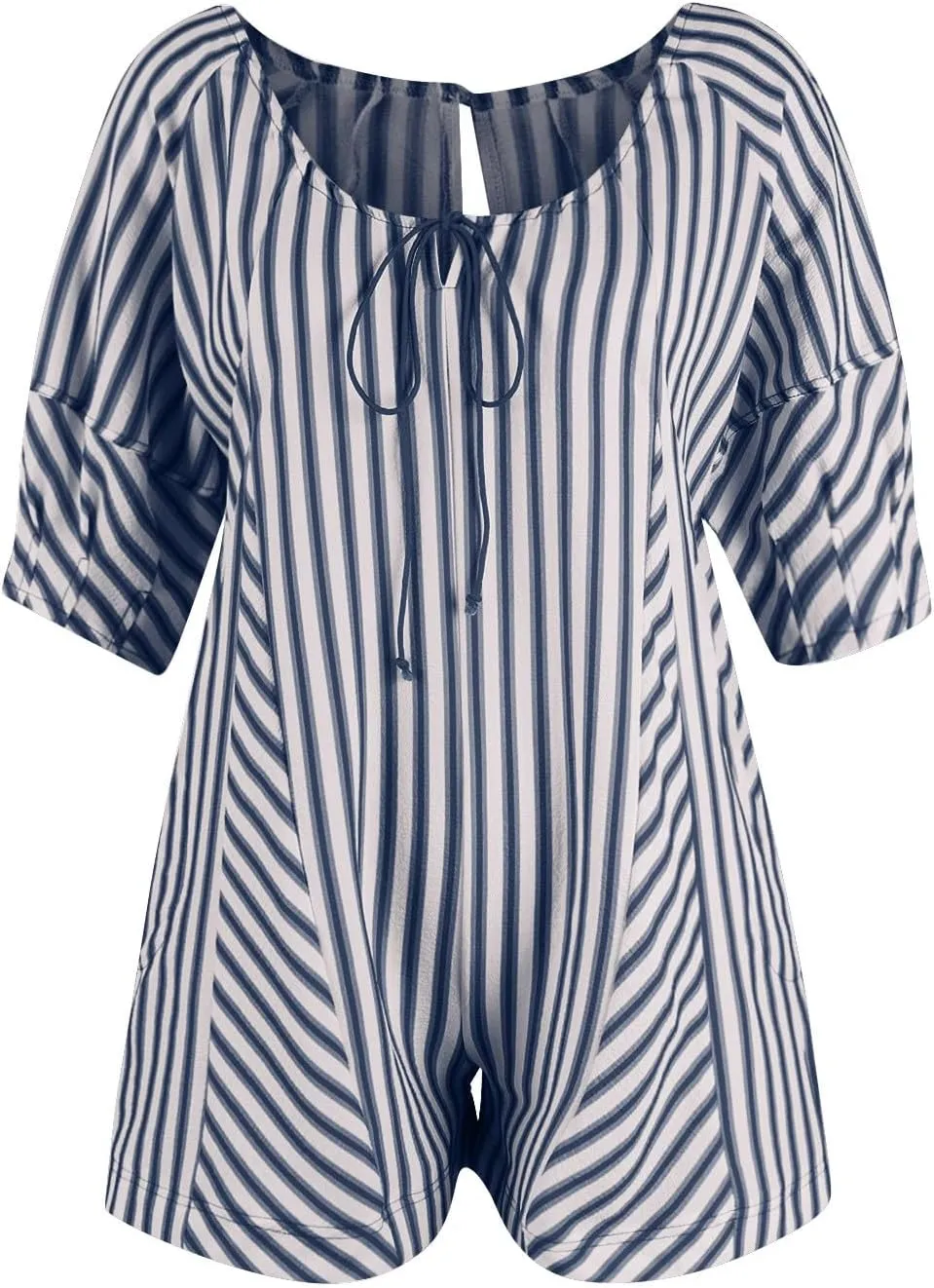 WANZZXCSL Jumpsuits for Women 2024 Dressy Summer Casual Wide Leg Short Jumpsuit Shirt Stripe Short Sleeve Rompers