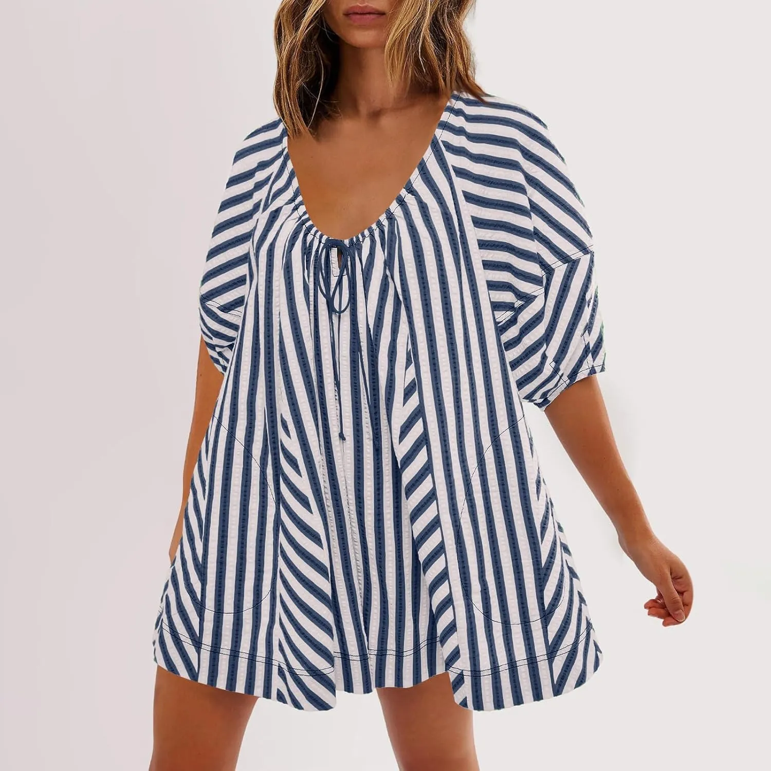 WANZZXCSL Jumpsuits for Women 2024 Dressy Summer Casual Wide Leg Short Jumpsuit Shirt Stripe Short Sleeve Rompers