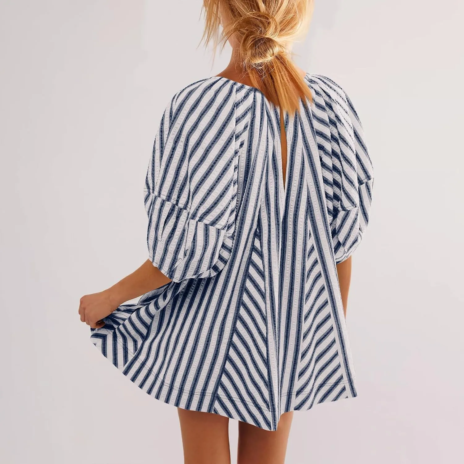 WANZZXCSL Jumpsuits for Women 2024 Dressy Summer Casual Wide Leg Short Jumpsuit Shirt Stripe Short Sleeve Rompers