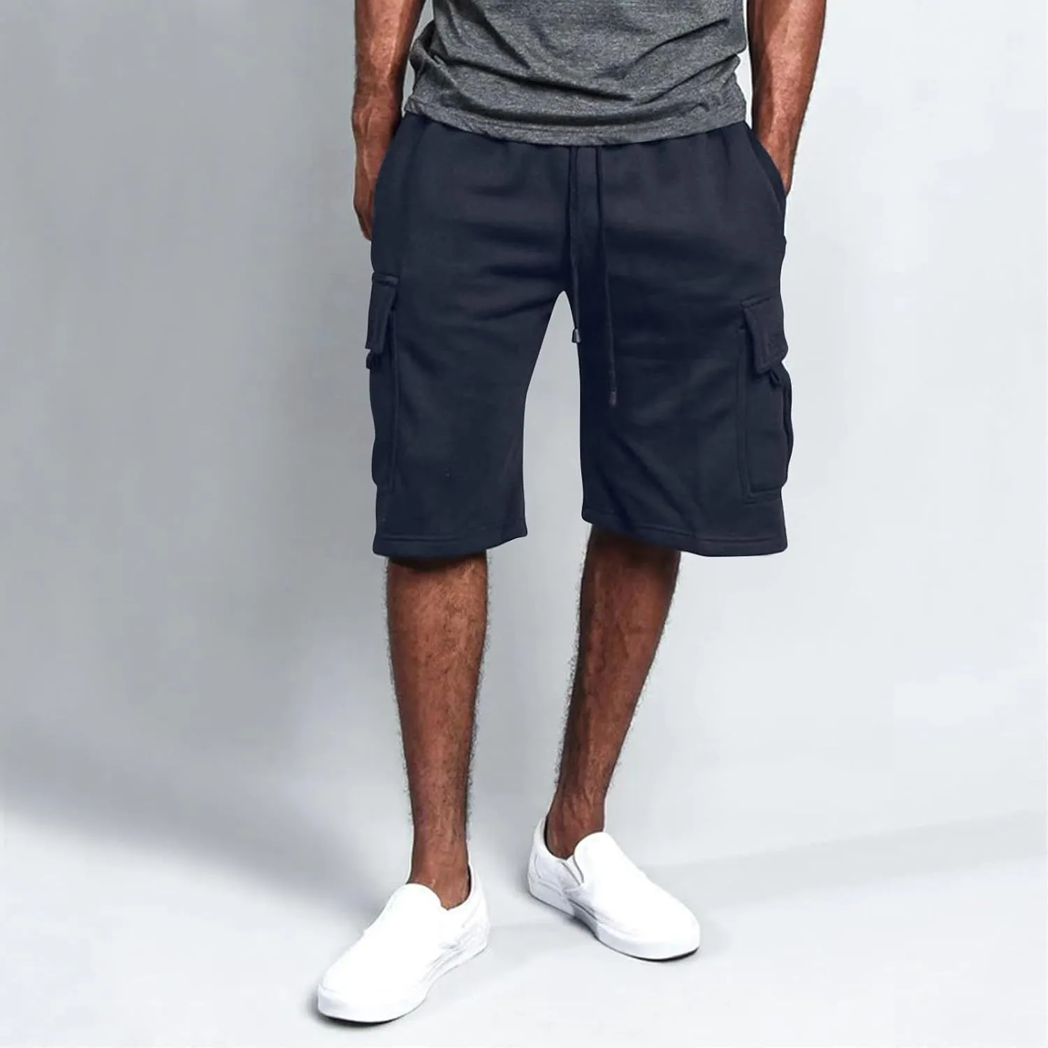 WENKOMG1 Mens Casual Cargo Shorts Elastic Waist Drawstring Workout SweatShorts Jogging Gym Shorts with Multi Pockets