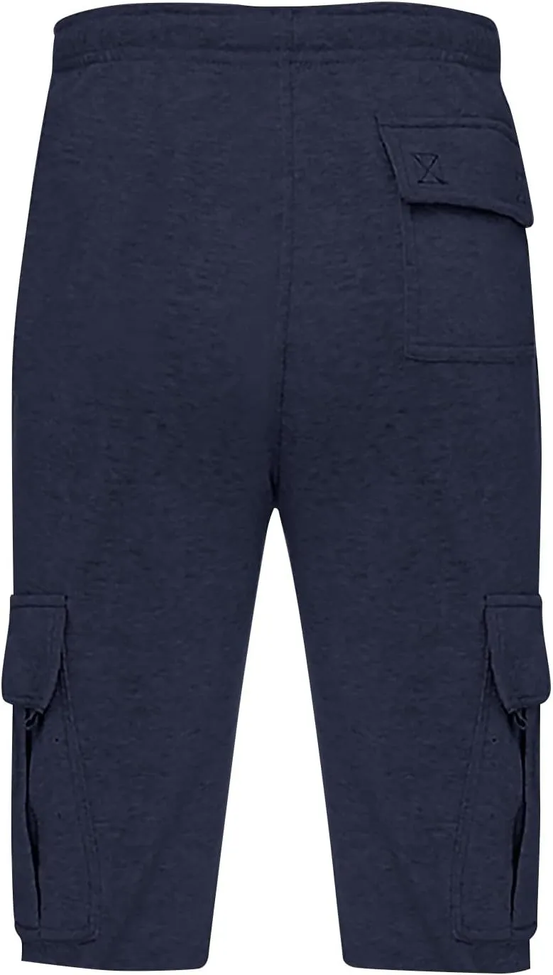 WENKOMG1 Mens Casual Cargo Shorts Elastic Waist Drawstring Workout SweatShorts Jogging Gym Shorts with Multi Pockets