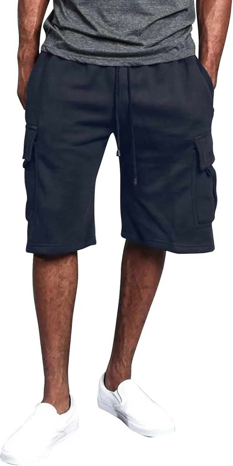 WENKOMG1 Mens Casual Cargo Shorts Elastic Waist Drawstring Workout SweatShorts Jogging Gym Shorts with Multi Pockets