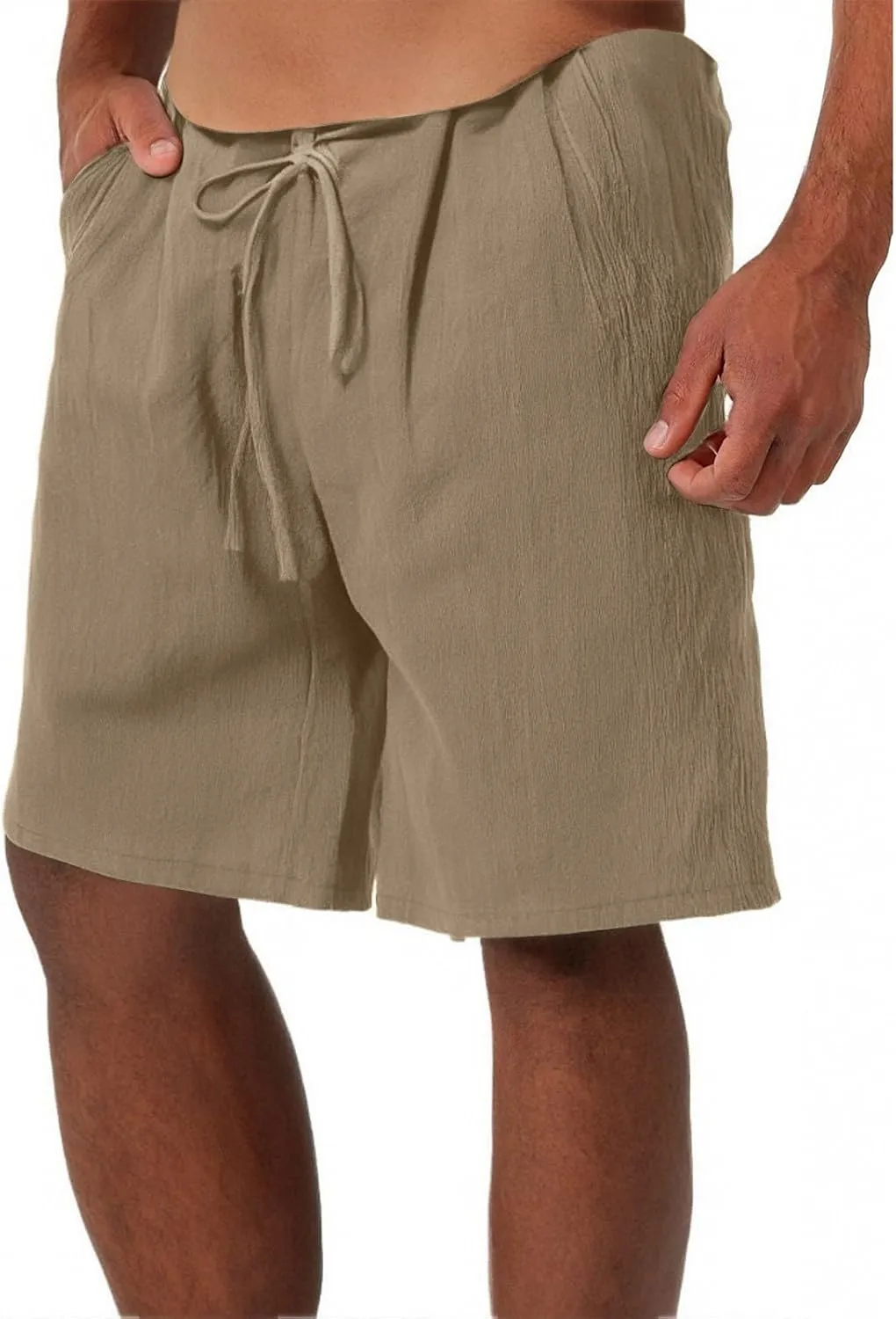 WENKOMG1 Mens Cotton Linen Shorts Lightweight Breathable Summer Linen Shorts Elastic Waist Drawstring Lounge Pants