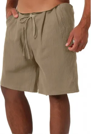 WENKOMG1 Mens Cotton Linen Shorts Lightweight Breathable Summer Linen Shorts Elastic Waist Drawstring Lounge Pants